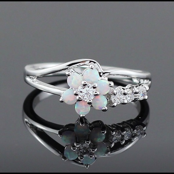 Jewelry - White Fire Opal Stone 14K White Gold Filled Flower